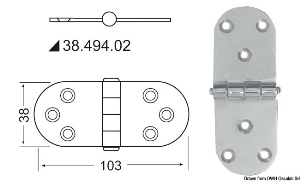 Cerniera inox 103x38 mm sporgente - 38.494.02